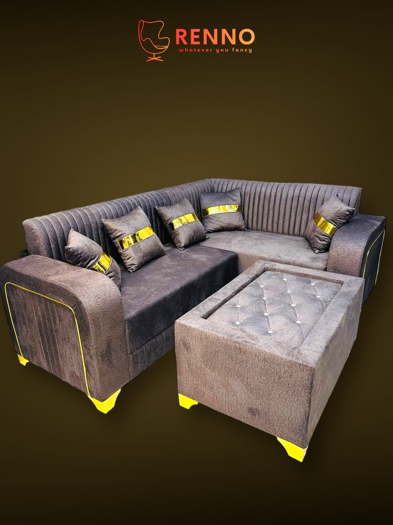 Dark Grey Golden Prestige L Shaped Sofa with Centre Table